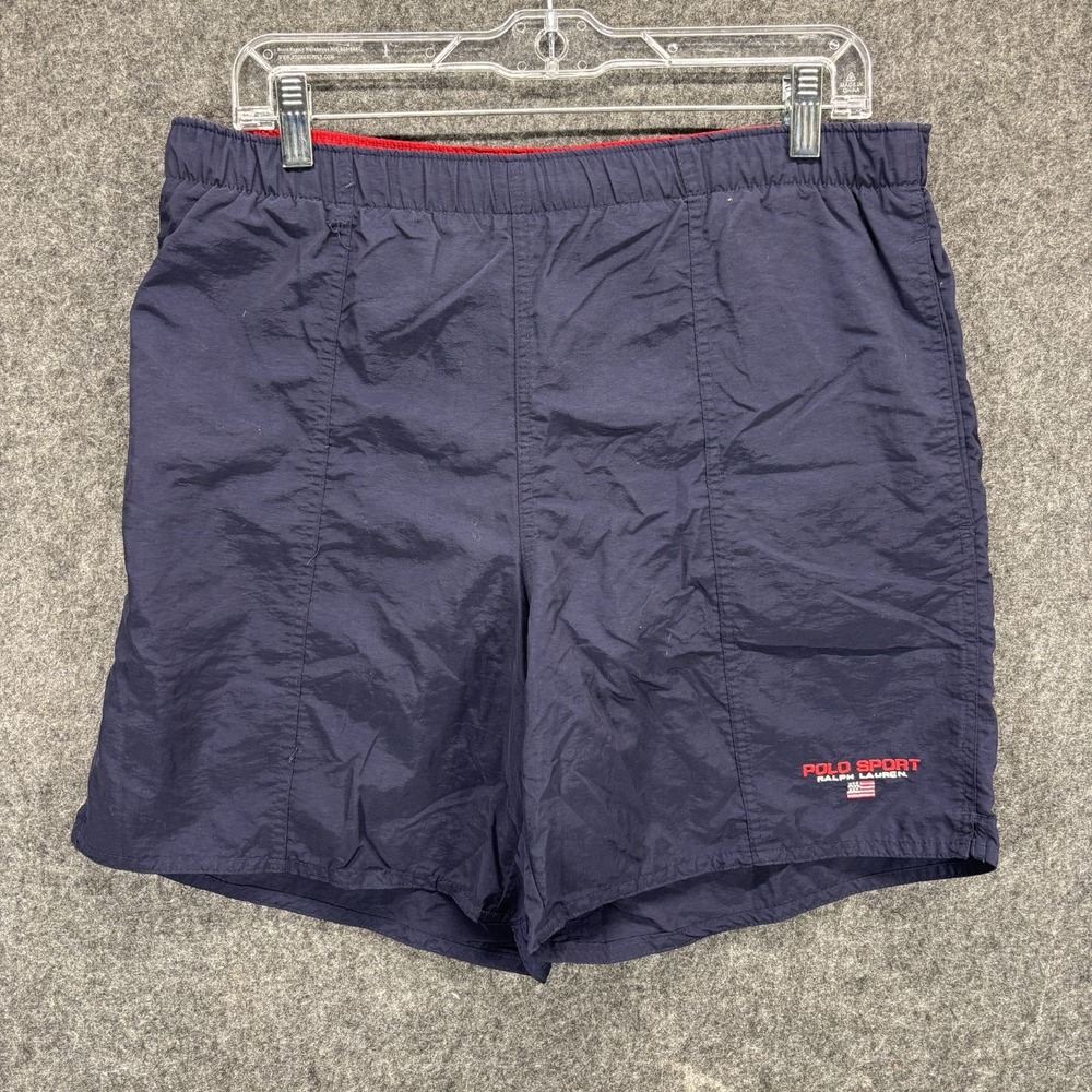 Vintage Polo Sport Ralph Lauren Swim Trunk Shorts Small Flag Blue Drawstring